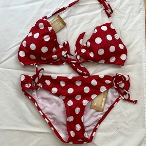 Red White Pokla Dot Bikini size S